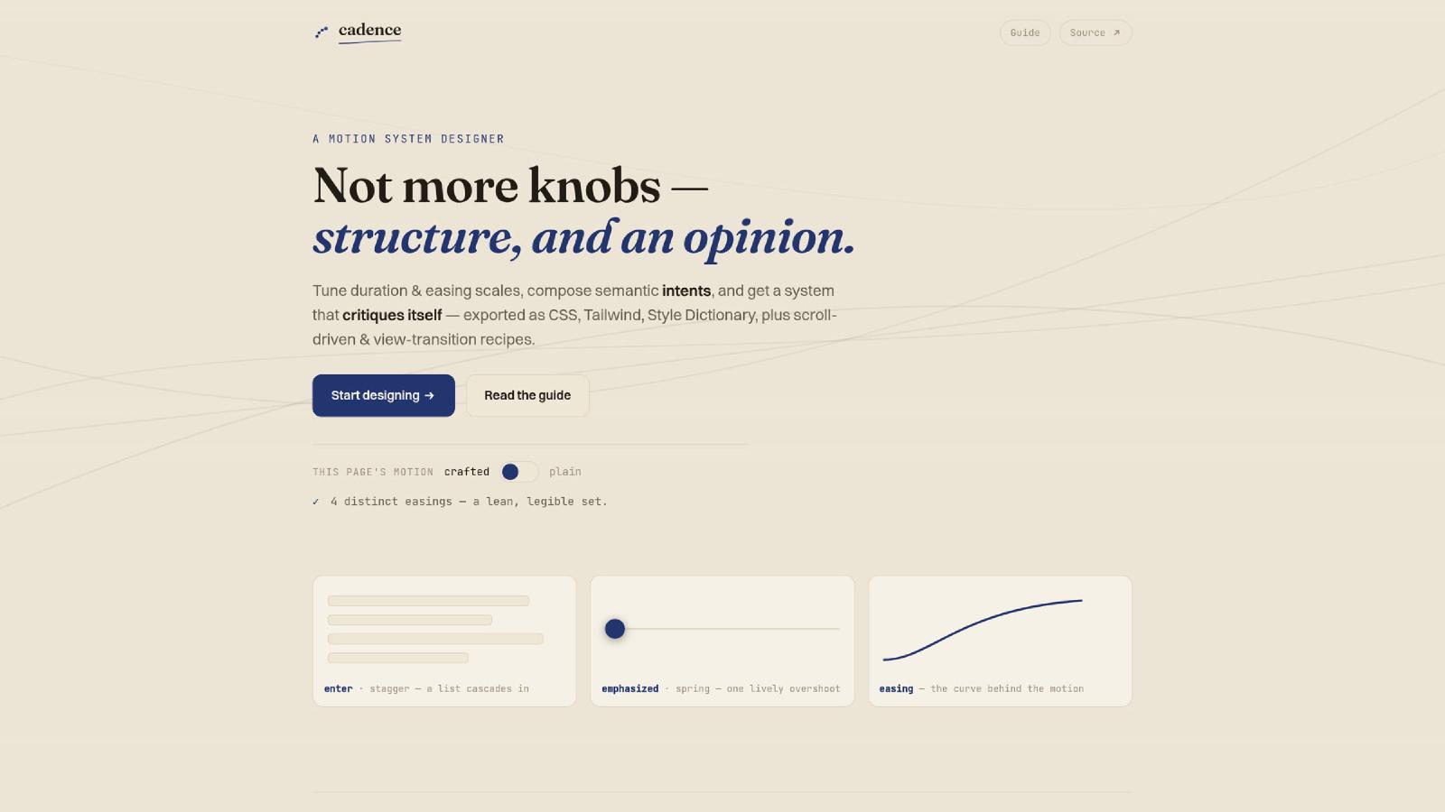 Cadence's start page — a motion system designer.